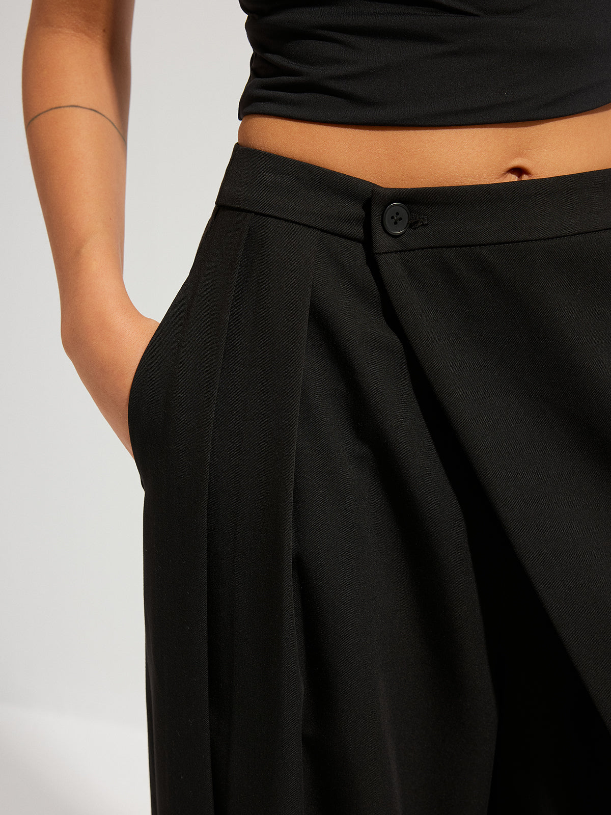 Asymmetric Overlay Wide Leg Pants