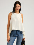 Sleeveless Flowy Asymmetric Ruffled Blouse