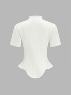 Stand Collar Button Front Asymmetrical Hem Blouse