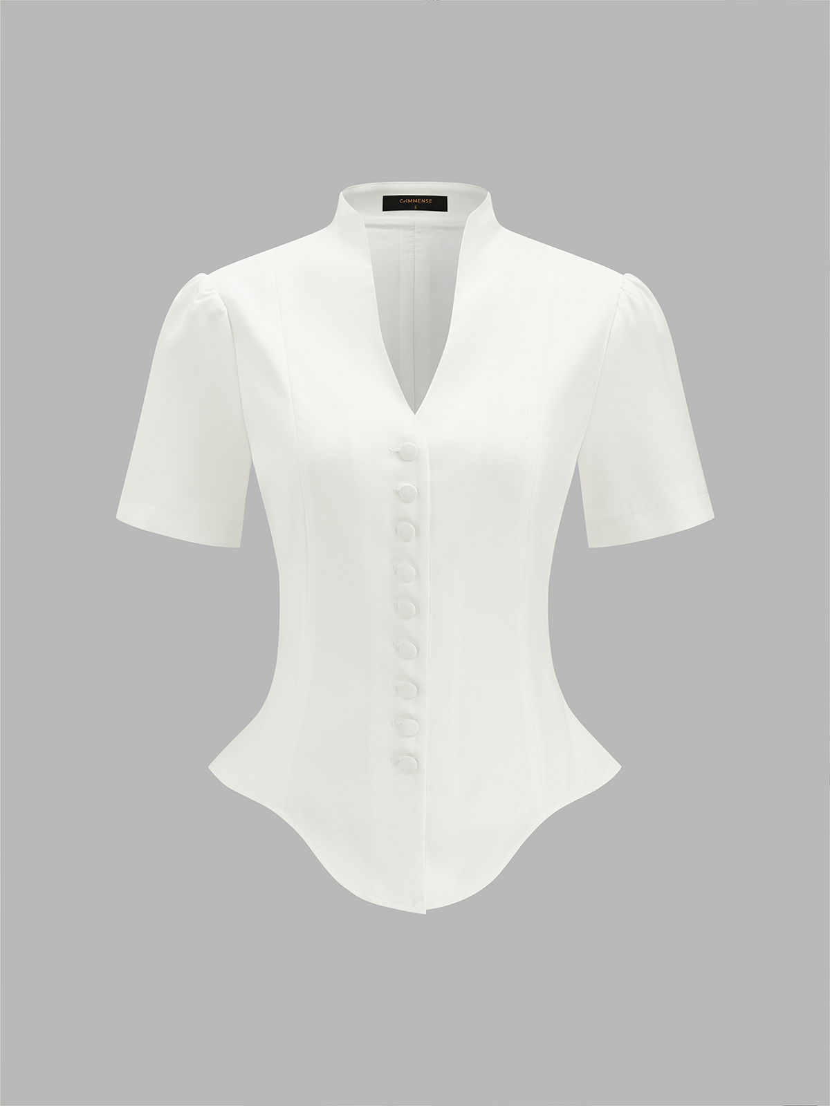 Stand Collar Button Front Asymmetrical Hem Blouse