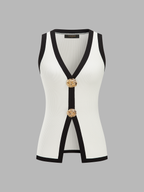 Contrast Trim Ribbed Knit Vest