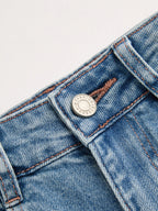 Tie Waist Curved-Leg Denim Pants