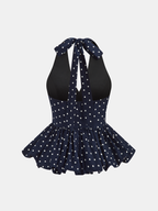 Linen Blend Polka Dot Peplum Top & Pants Set