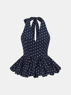 Linen Blend Polka Dot Peplum Top & Pants Set