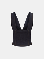 Metal Button Denim Deep V-Neck Tank Top