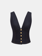 Metal Button Denim Deep V-Neck Tank Top