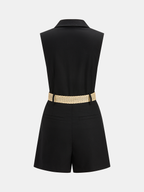 Linen Blend Belted Sleeveless Romper