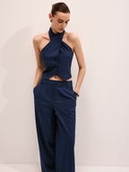Linen Blend Halter Vest & Pants Set