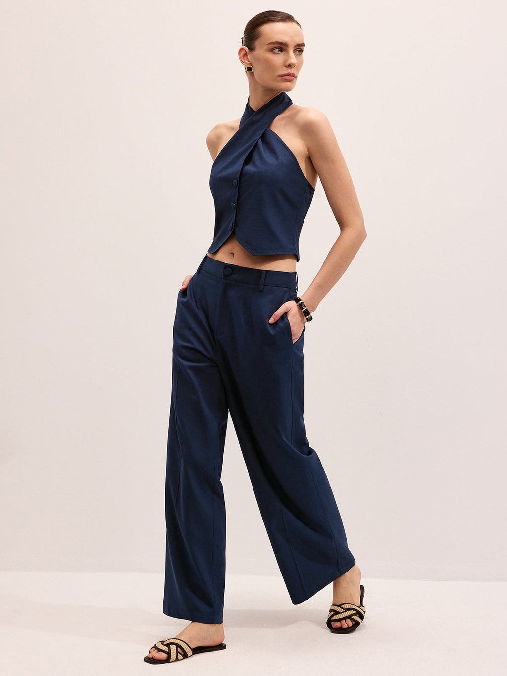 Linen Blend Halter Vest & Pants Set