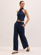 Linen Blend Halter Vest & Pants Set