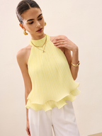 Pleated Layered Ruffle Halter Tank Top