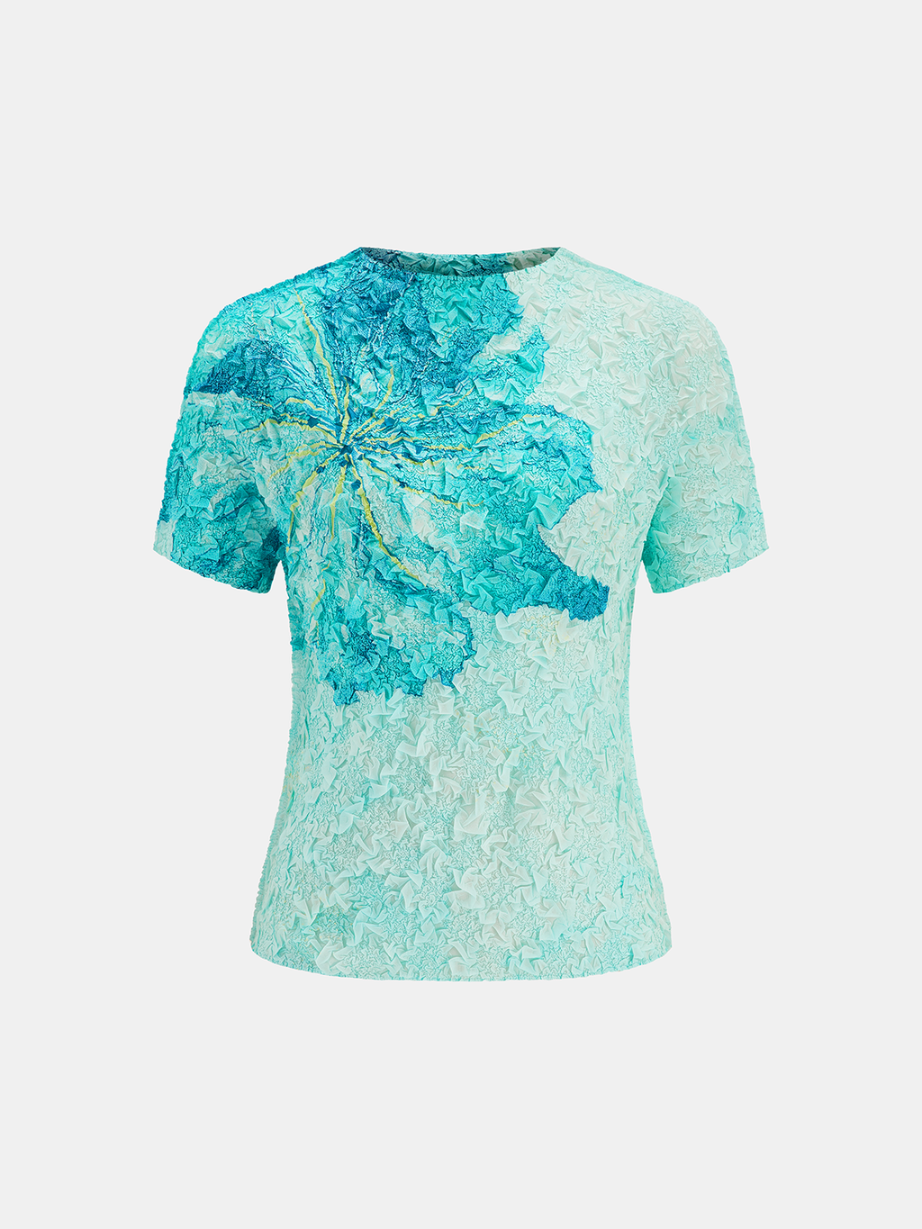 Textured Floral Print Short Sleeve Top