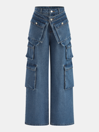 Multi Pocket Wide Leg Denim Pants