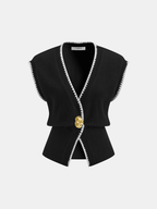 Contrast Trim Sleeveless Knit Vest