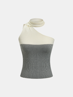 Wool Blend Color Block One Shoulder Knit Top