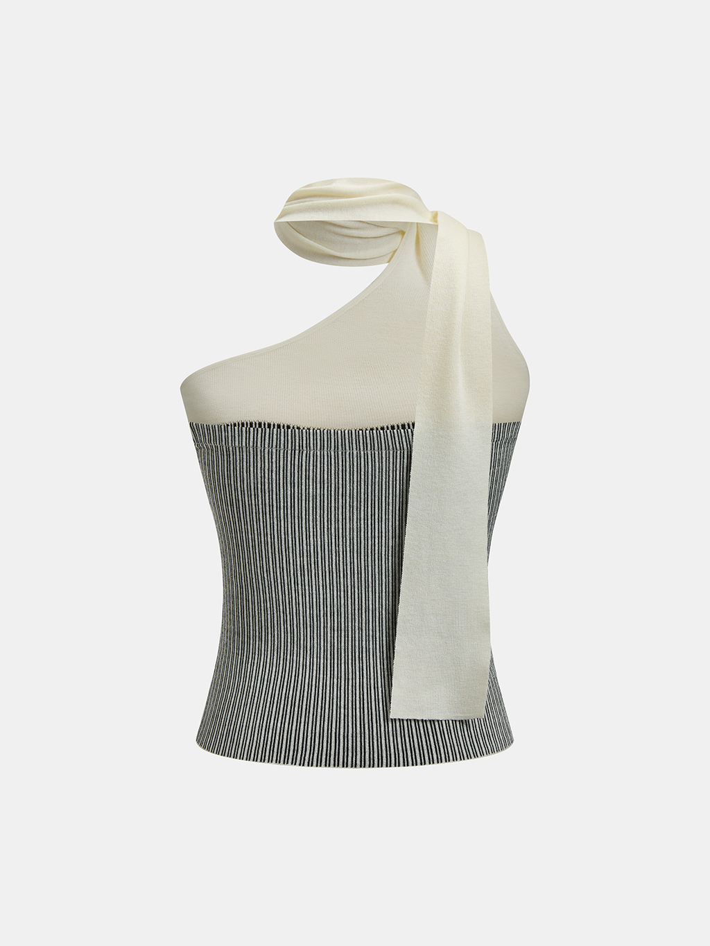 Wool Blend Color Block One Shoulder Knit Top