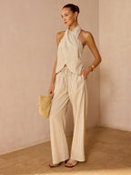 Striped Cotton Linen Halter Top & Pant Set