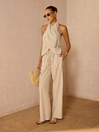 Striped Cotton Linen Halter Top & Pant Set