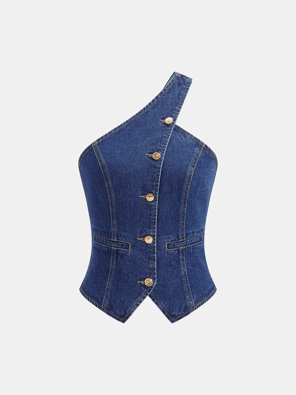 One Shoulder Buttoned Denim Vest