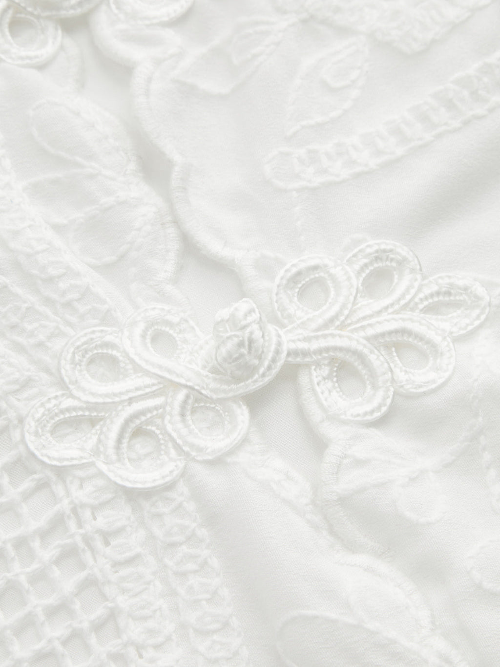 Frog Button Eyelet Embroidered Sleeveless Top
