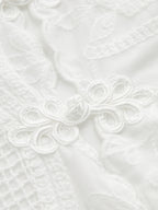 Frog Button Eyelet Embroidered Sleeveless Top