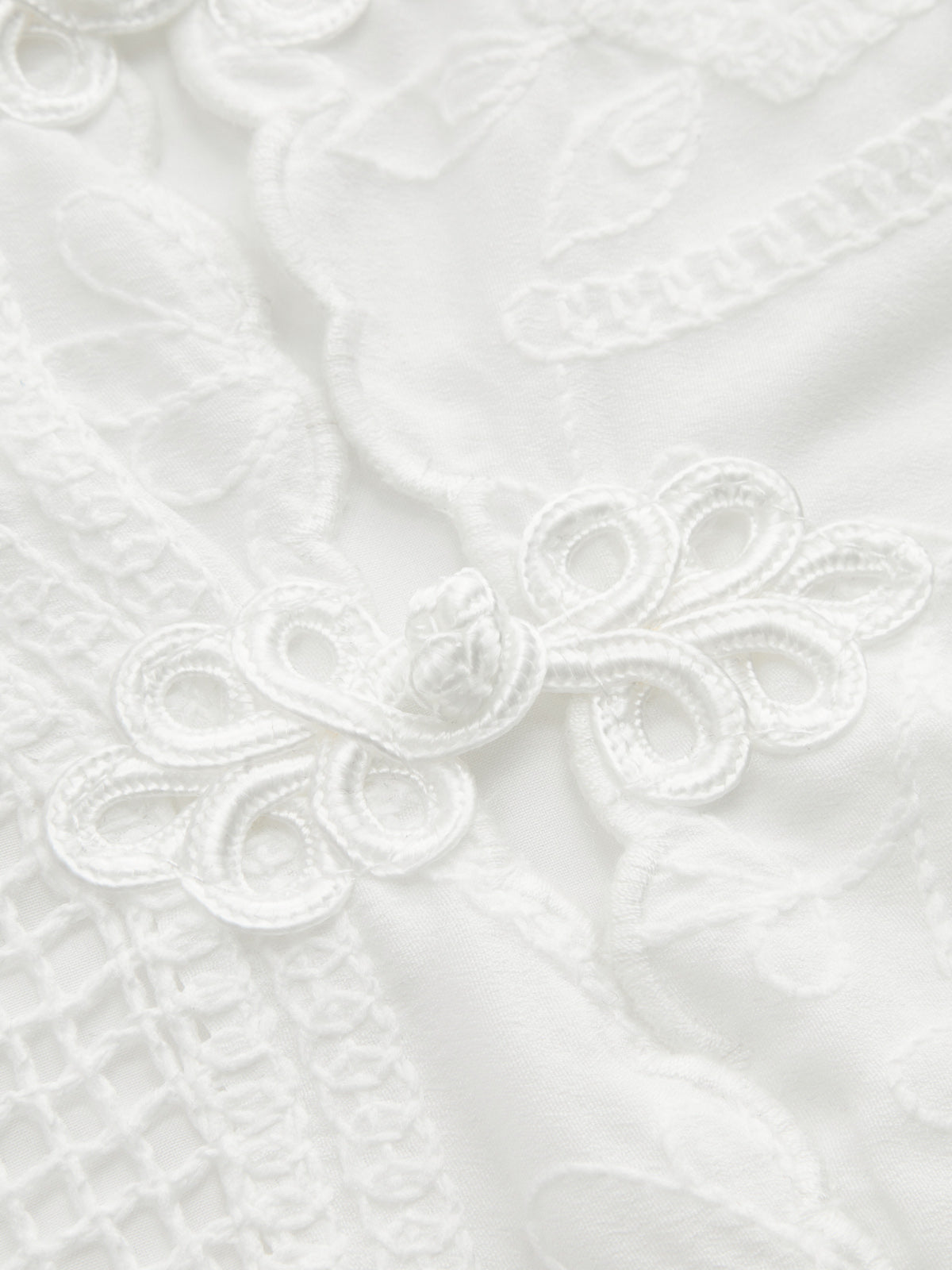 Frog Button Eyelet Embroidered Sleeveless Top