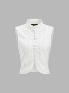 Frog Button Eyelet Embroidered Sleeveless Top