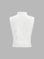 Frog Button Eyelet Embroidered Sleeveless Top