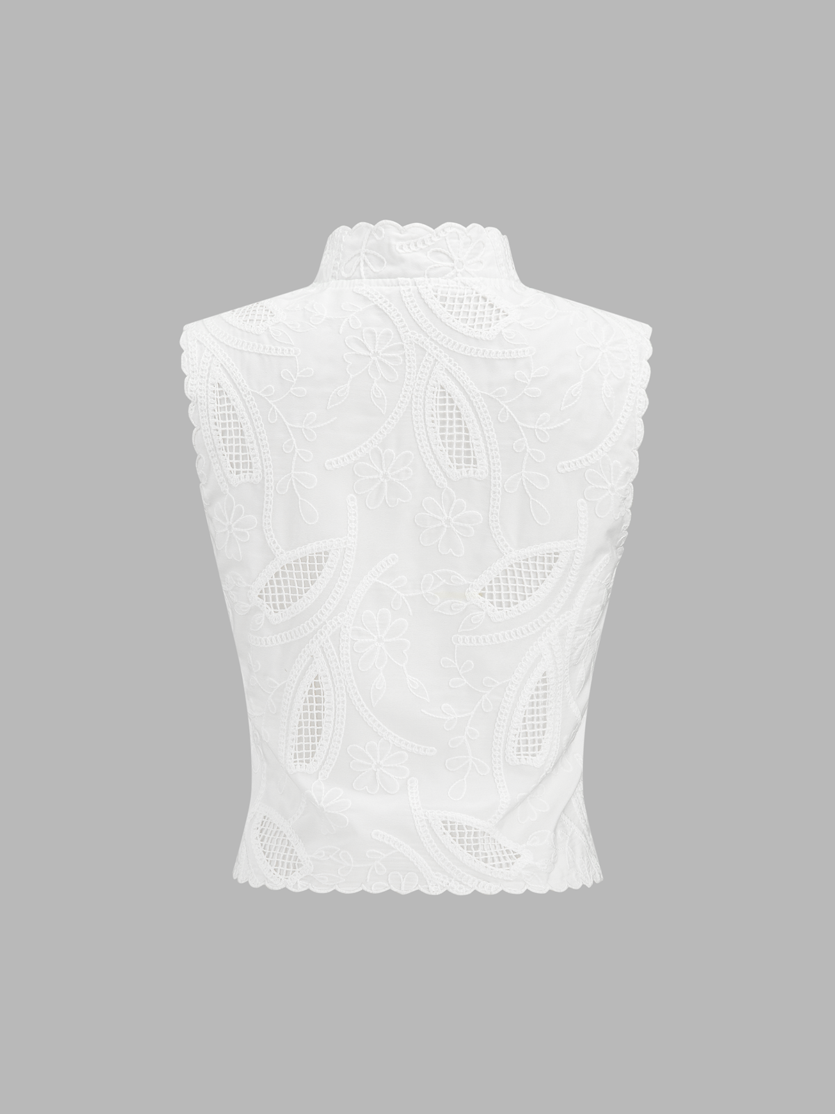 Frog Button Eyelet Embroidered Sleeveless Top