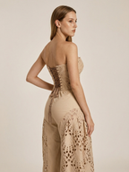 Strapless Eyelet Top & Wide Leg Pants Set