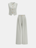 Lace Spliced Vest & Wide Leg Pants Set