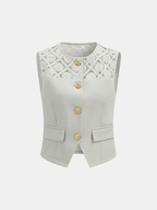Lace Spliced Vest & Wide Leg Pants Set