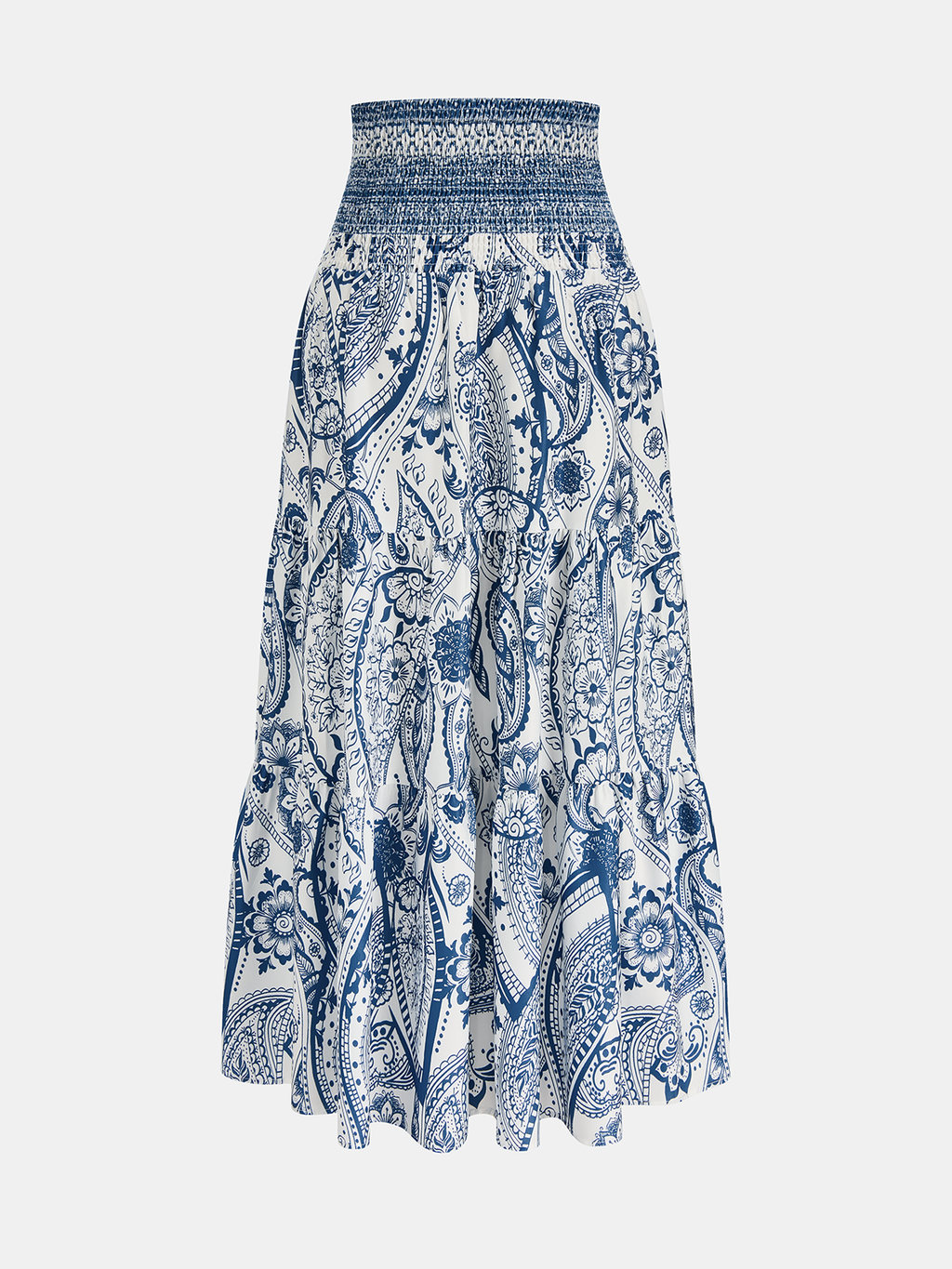 Smocked Waist Paisley Print Maxi Skirt