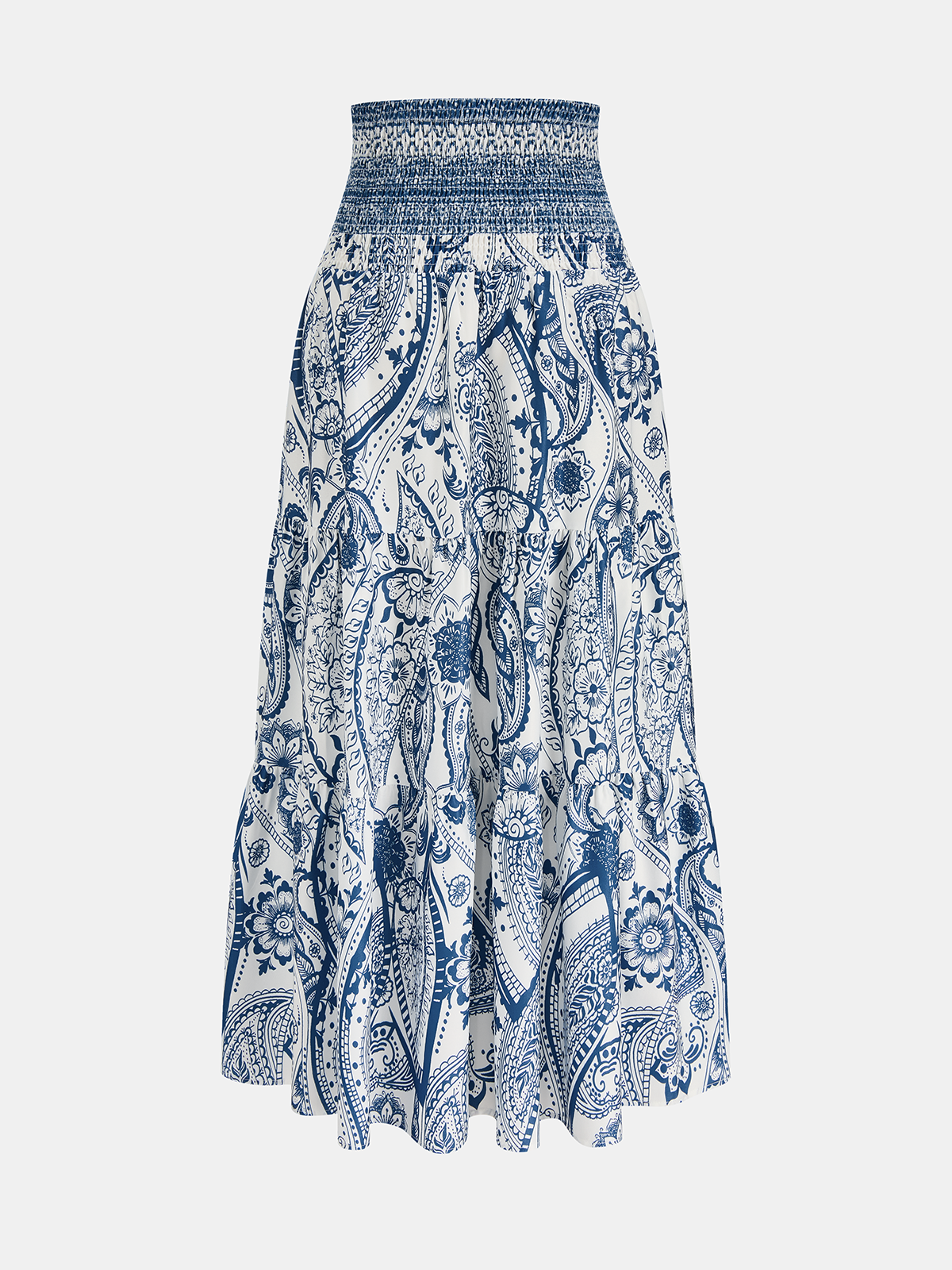 Smocked Waist Paisley Print Maxi Skirt