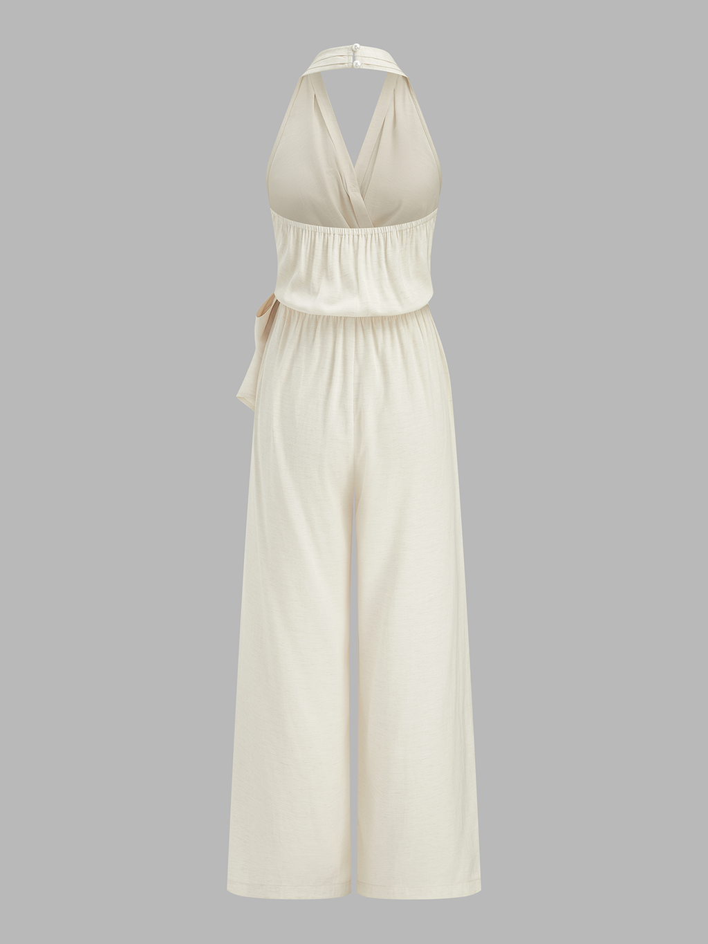 Halter Neck Tie Waist Wide Leg Jumpsuit