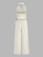 Halter Neck Tie Waist Wide Leg Jumpsuit