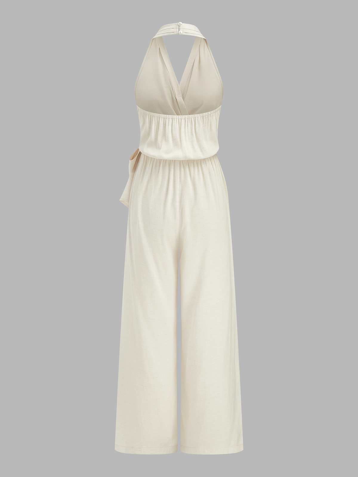 Halter Neck Tie Waist Wide Leg Jumpsuit