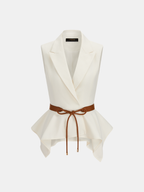 Belted Peplum Blazer Vest & Wide Leg Pants Set