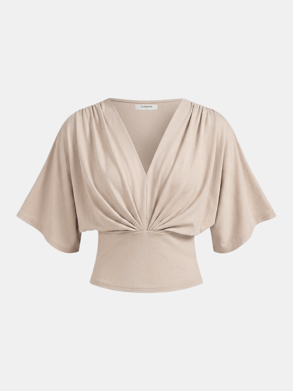 V-Neck Twist Front Batwing Sleeve Fitted Top