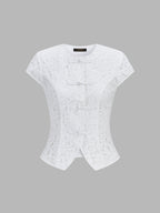 Short Sleeve Frog Button Lace Blouse