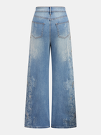 Paisley Jacquard Rhinestone Stud Wide Leg Jeans