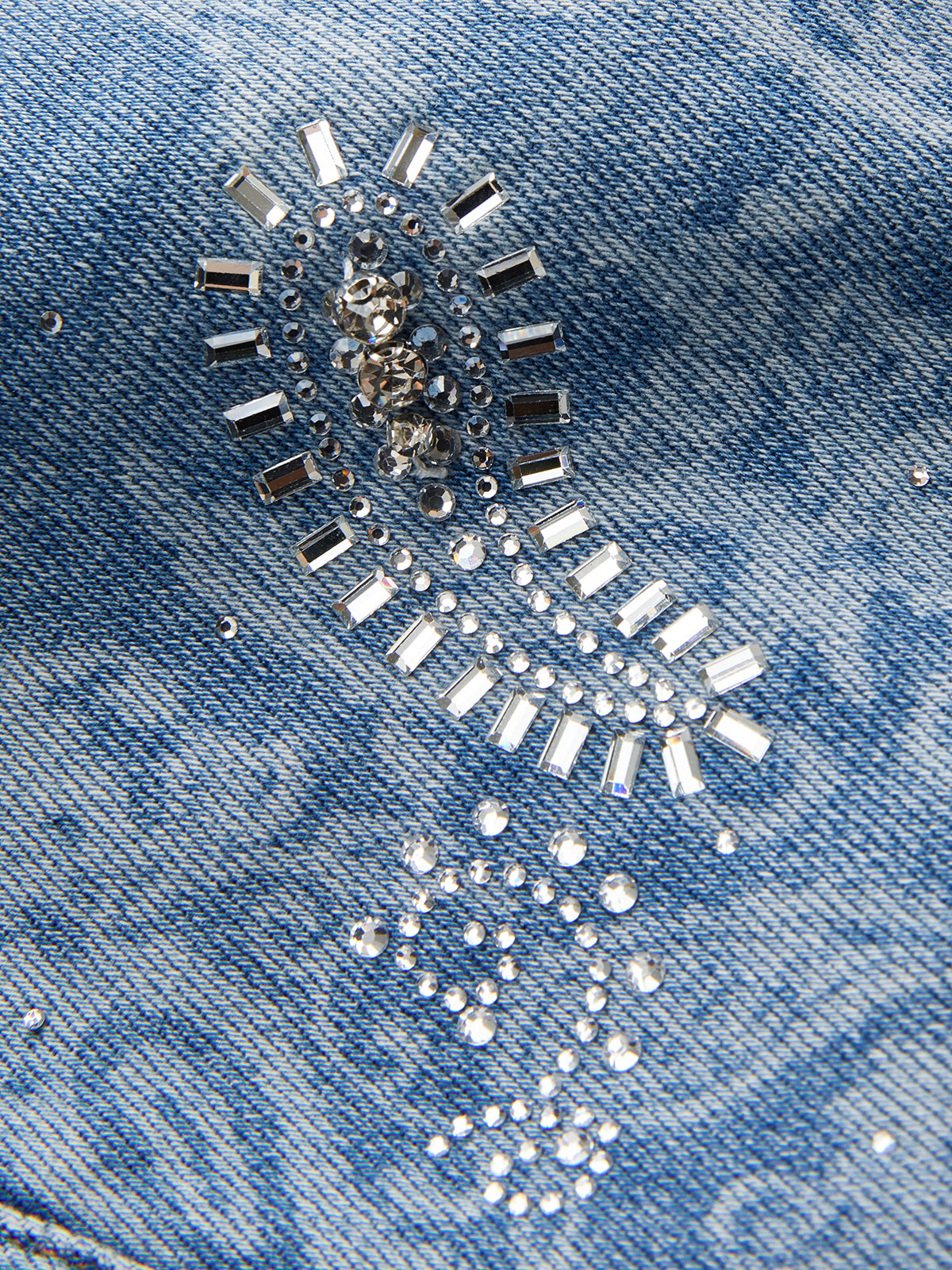 Paisley Jacquard Rhinestone Stud Wide Leg Jeans