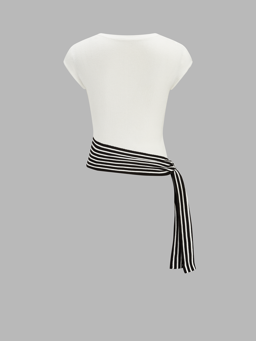 Cap Sleeve V-Neck Striped Tie Knit Top