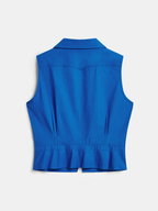 Cotton Sleeveless Pleated Button-Down Vest