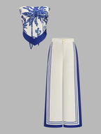 Printed Strapless Top & Wide Leg Pants Set