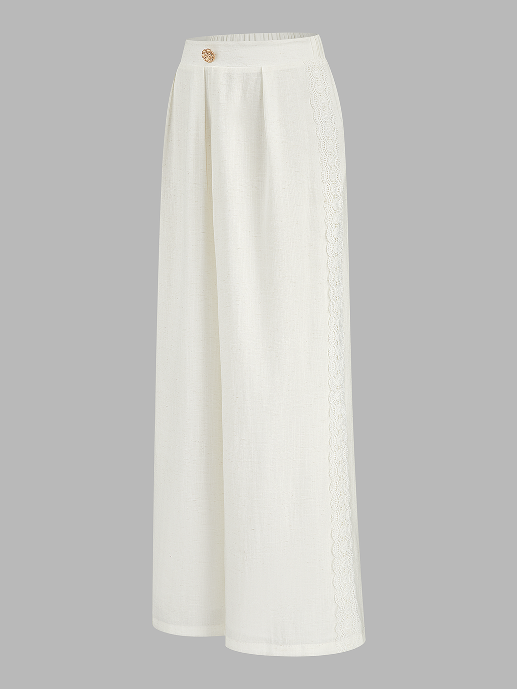 Lace Trim Linen Blend Wide Leg Pants