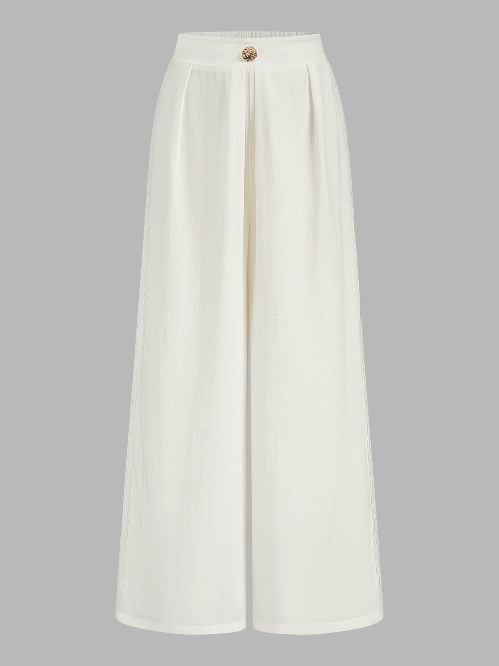 Lace Trim Linen Blend Wide Leg Pants