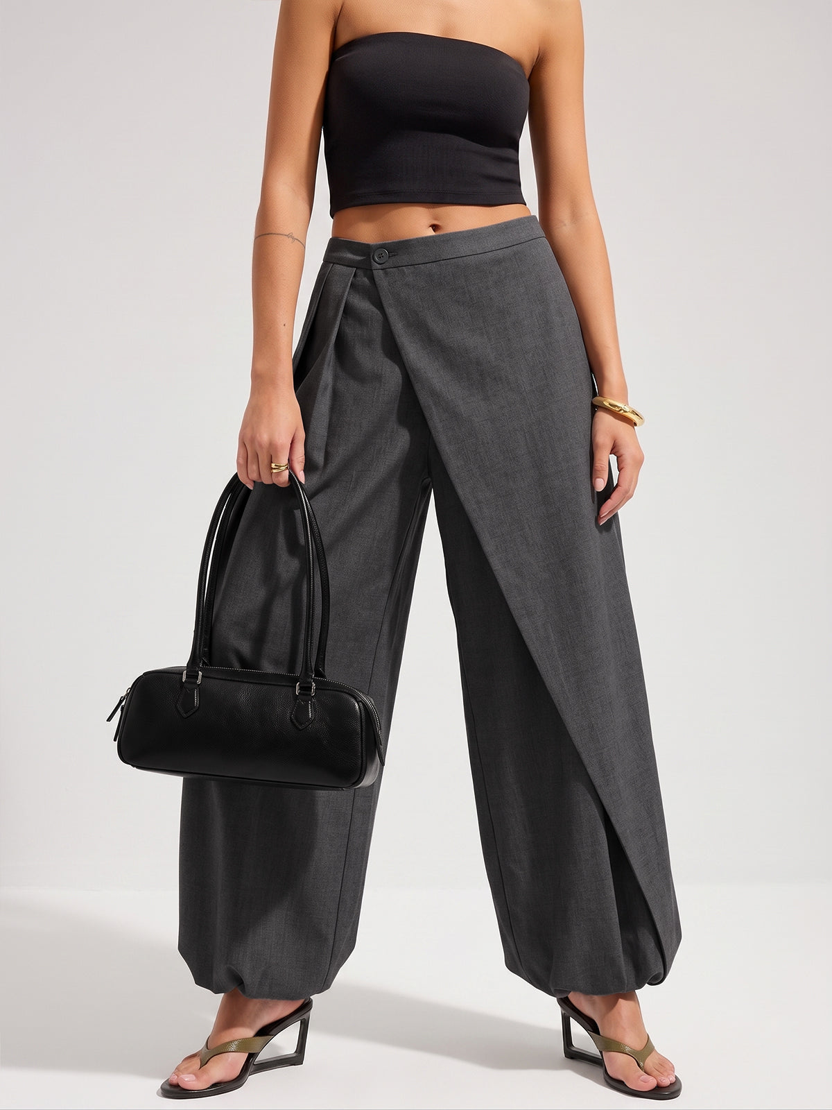 Asymmetric Overlay Wide Leg Pants