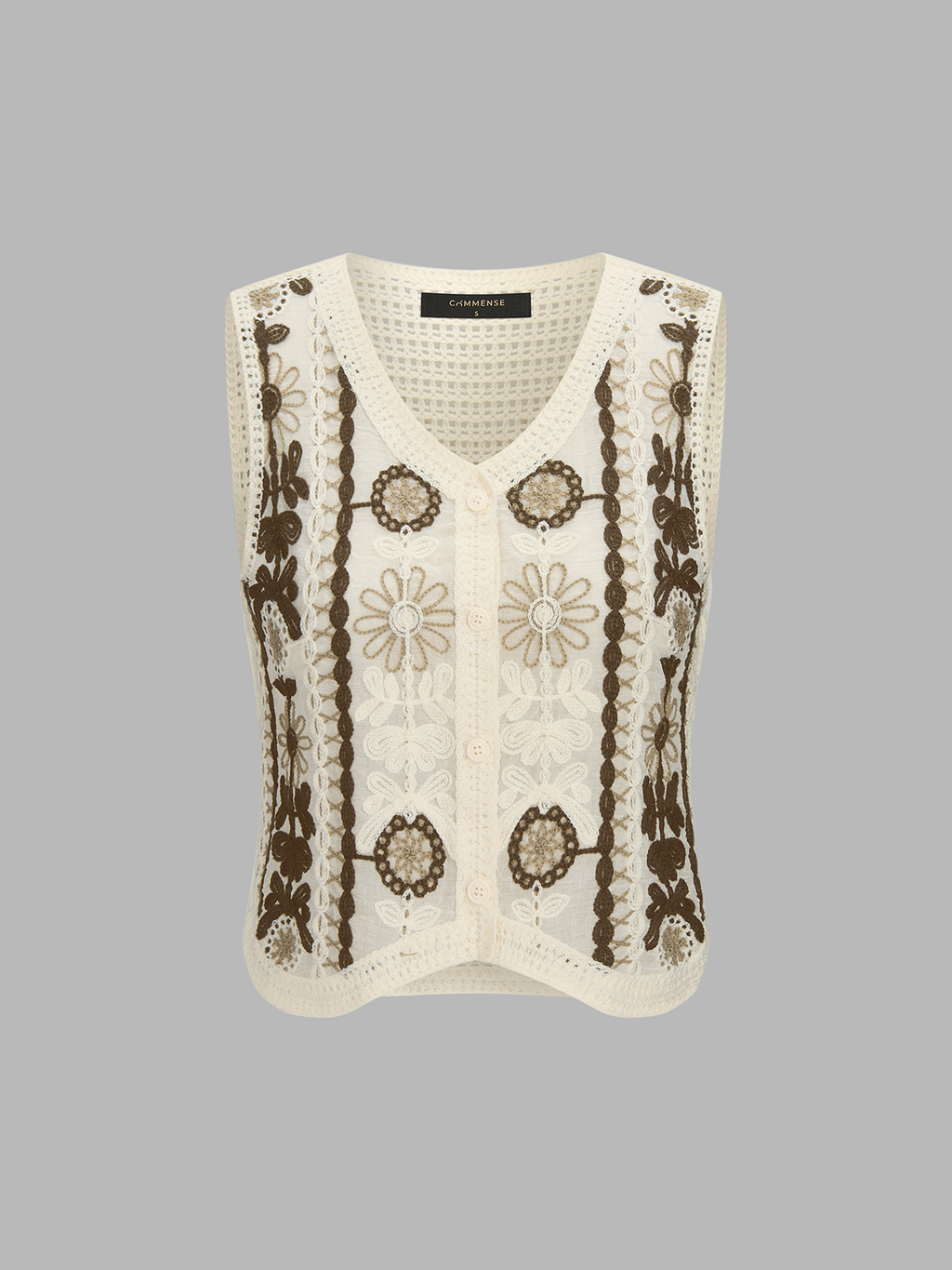 Floral Embroidered Crochet Knit Vest