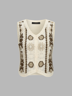 Floral Embroidered Crochet Knit Vest